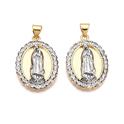 Латунные микро проложить кубического циркония подвески, без кадмия и без свинца, овал с подвесками Девы Марии