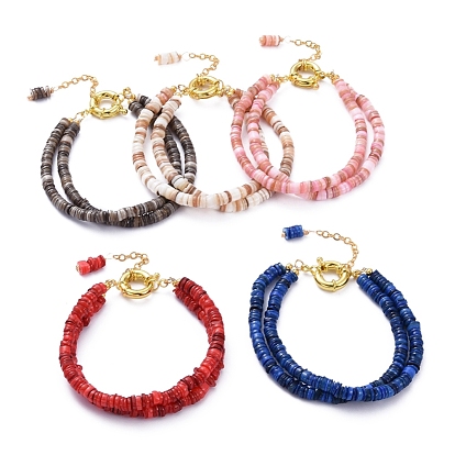Dyed Natural Shell Multi-strand Bracelets, with Brass Cable Chains and Spring Ring Clasps, Golden