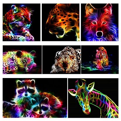 Fluorescent Animal Tiger Giraffe Leopard Pattern 5D Diamond Painting Kits for Adult Beginners, DIY Full Round Drill Picture Art, Rhinestone Gem Paint Kits for Home Wall Decor