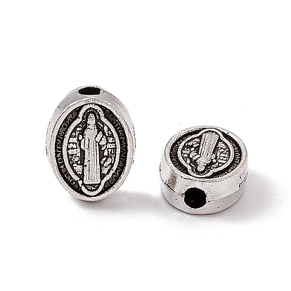 Tibetan Style Alloy Beads, Oval with Priest & Cross Pattern