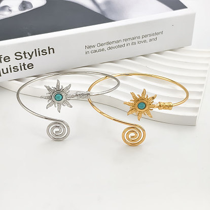 Регулируемые браслеты-манжеты из сплава синтетической бирюзы/мукаита, солнце