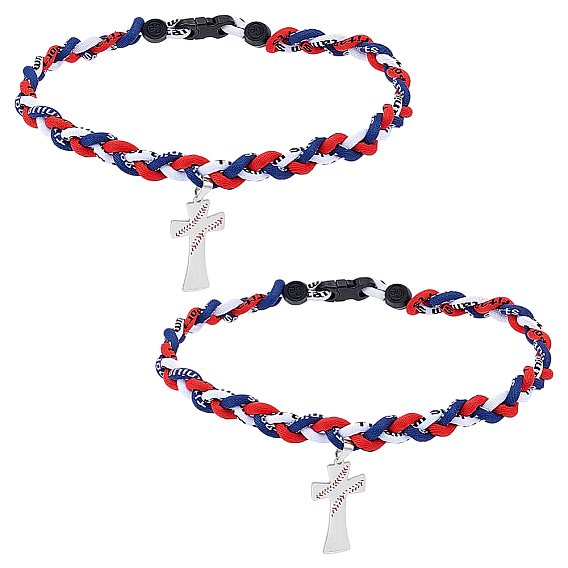 2шт. подвеска в виде бейсбольного креста из нержавеющей стали, ожерелье из плетеного нейлонового шнура, цвет нержавеющей стали