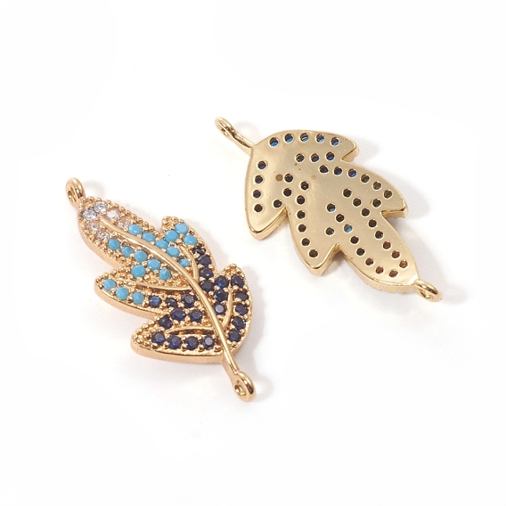 Brass Micro Pave Cubic Zirconia Links Connectors, Leaf, Colorful