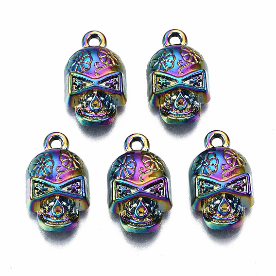 Rainbow Color Alloy Pendants, Cadmium Free & Lead Free, Skull