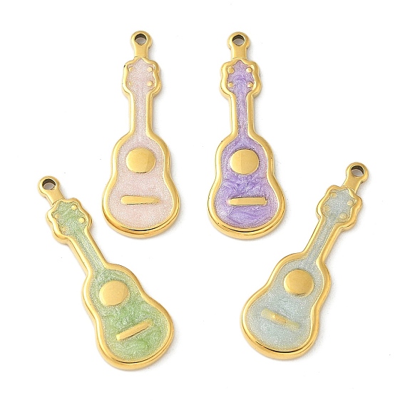 304 нержавеющей стальной эмали подвески, золотые, гитарный шарм