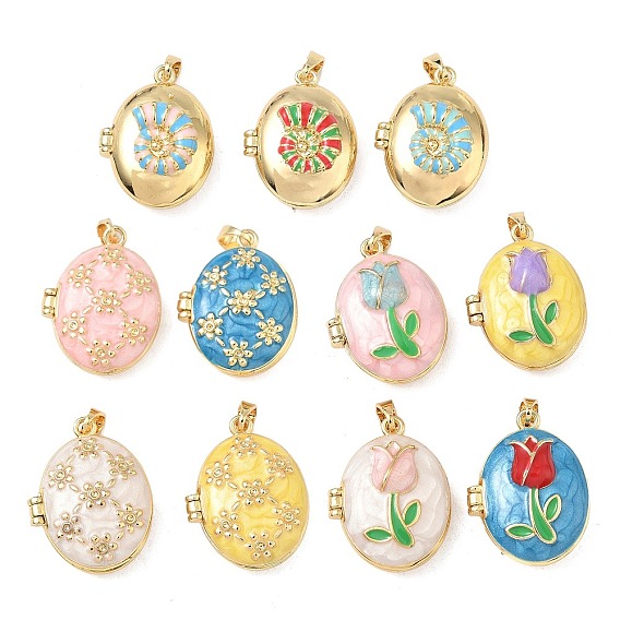 Латунь эмаль Locket подвески, овальные амулеты, золотые