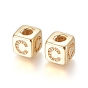 Brass Micro Pave Cubic Zirconia Beads, Cadmium Free & Lead Free, Long-Lasting Plated, Cube with Letter