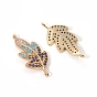 Brass Micro Pave Cubic Zirconia Links Connectors, Leaf, Colorful
