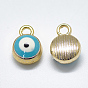 Light Gold Plated Alloy Charms, with Enamel, Flat Round with Evil Eye
