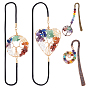 4Pcs 4 Style Chakra Gemstone Bead Dangling Bookmarks, with Elastic Band Bookmarks