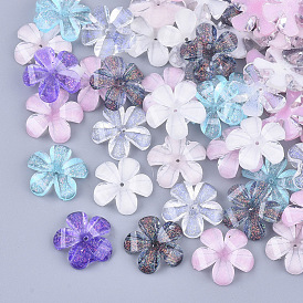 Transparent Resin Bead Caps, End Caps for Jewelry Making, with Glitter Powder, Faceted, 5-Petal, Flower