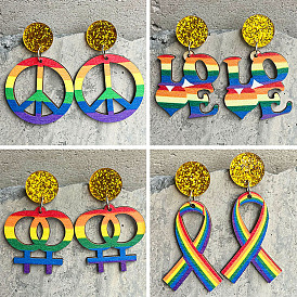 Jewelry Rainbow Wooden Earrings Gay Peace and Harmony Day Snake Silk Bag Shiny Acrylic