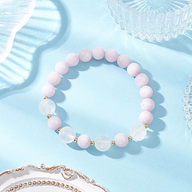 Браслеты из натуральных бусин кунцита и селенита, эластичные браслеты для женщин, круглые