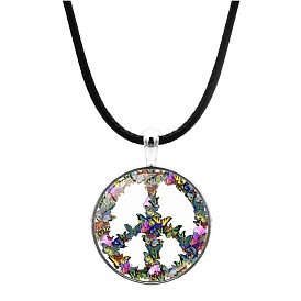 Ожерелья с подвеской в виде бабочки из сплава и стекла в виде знака мира, колье из искусственной кожи для женщин