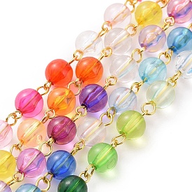 Handmade Rainbow Color Transparent Acrylic Bead Chains, Ball Chain, with Brass Eye Pin