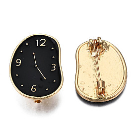 Twist Clock Enamel Pin, Light Gold Plated Alloy Brooch for Backpack Clothes, Nickel Free & Lead Free