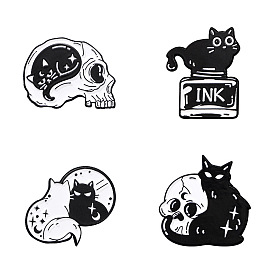 Black Alloy Brooches, Enamel Pins, for Backpack Cloth, Skull Theme