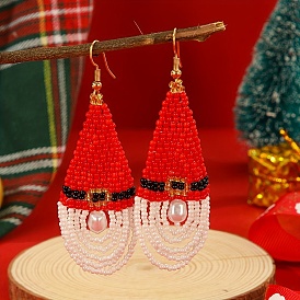 Fashionable Christmas Style Glass Seed Beads Hat Dangle Earrings