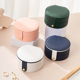 2-Tier Round PU Leather Jewelry Organizer Boxes, Travel Portable Jewelry Case for Necklaces, Rings, Earrings and Pendants