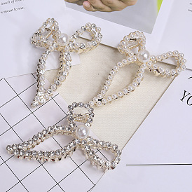 Large Pearl Butterfly Bow Hair Clip with Rhinestones for Girls Ponytail Holder Hairpin Headwear