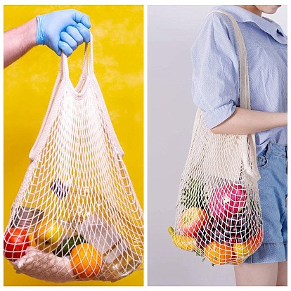 Cotton Woven Mesh Tote Bag, Portable Reusable Grocery Bags