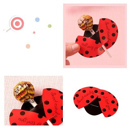 Paper Candy Lollipops Cards, Ladybug with Word Sweet Candy & Love You, for Baby Shower and Birthday Party Decoration