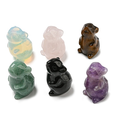 Natural & Synthetic Gemstone Carved Mouse Figurines, for Home Office Desktop Feng Shui Ornament