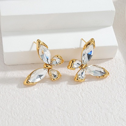 304 Серьги-гвоздики из нержавеющей стали с инкрустацией кубическим цирконием для женщин, бабочка