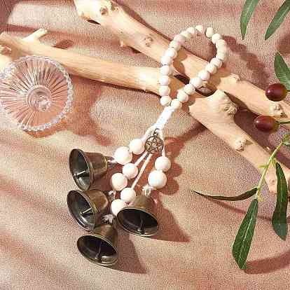 Железный колокольчик и подвесные украшения из сплава в тибетском стиле, деревянные бусины и подвесные украшения из хлопкового шнура