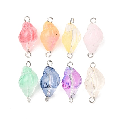 8 шт. 8 стили прозрачные окрашенные распылением стеклянные звенья соединительные подвески, форма раковины, с 304 двойными петлями из нержавеющей стали, цвет нержавеющей стали