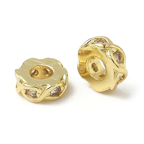 Плоские круглые латунные микропаве прозрачные кубические циркониевые бусины, ионное покрытие (ip), долговечный, без свинца и без кадмия