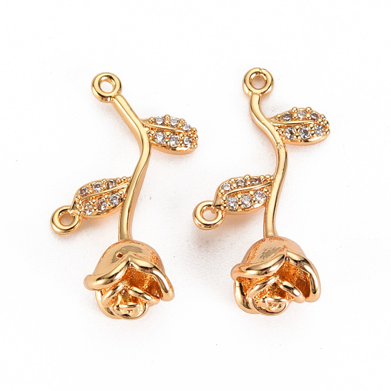 Brass Micro Pave Clear Cubic Zirconia Links Connectors, Nickel Free, Flower