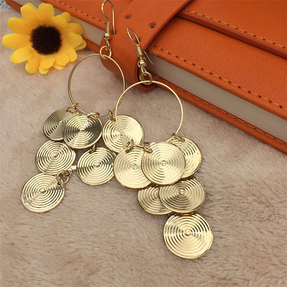 Плоские круглые серьги-кисточки из сплава