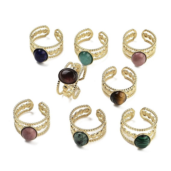 Овальные кольца на палец из натуральных драгоценных камней, ионное покрытие (ip) 304 манжеты из нержавеющей стали для женщин