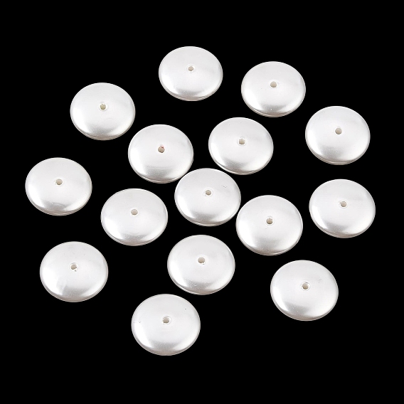 ABS Plastic Imitation Pearl Beads, Flat Round