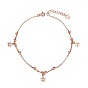 925 Sterling Silver Charm Anklet, with Box Chains and Round Beads, Star(Chain Extenders Random Style)