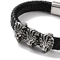 Men's Braided Black PU Leather Cord Bracelets, 3 Tiger 304 Stainless Steel Link Bracelets with Magnetic Clasps