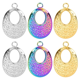 Stainless Steel Pendants, Oval with Flower Charm