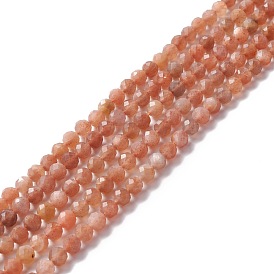 Natural Sunstone Beads Strands, Faceted, Round