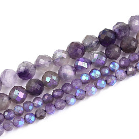 Нити из натуральных аметистовых бусин с покрытием цвета AB, граненый стол ограненный круглый