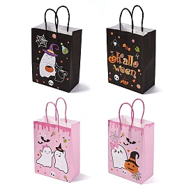 Бумажные подарочные сумки с принтом на тему Хэллоуина, сумки для покупок с ручками из бумажной веревки, прямоугольные