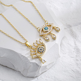 18K Gold Plated Tear Drop Eye Pendant Necklace with Zirconia Stones