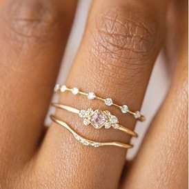 3шт. ромбовидные кольца из цинкового сплава с кристаллами и стразами