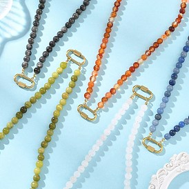Collares redondos de cuentas de piedras mixtas naturales para mujer, con dijes de cierre de mosquetón de acero inoxidable, mezclado teñido y sin teñir