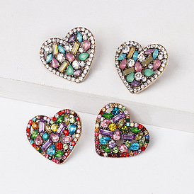 Sparkling Heart-shaped Crystal Earrings with Colorful Gems for Women