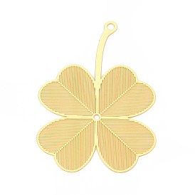 Латунные большие кулоны, Четыре листа клевера, гравированные металлические украшения, долговечный, без никеля 