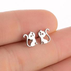 Cute Animal Ear Studs for Women, Minimalist Stainless Steel Cat Earrings