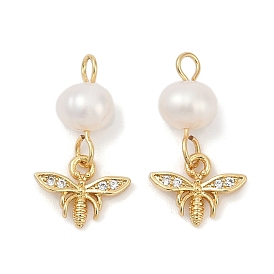 Медные жемчужные подвески, прелести пчел, с микро проложить кубического циркония, стойки покрытие, без кадмия и без свинца, прочное покрытие