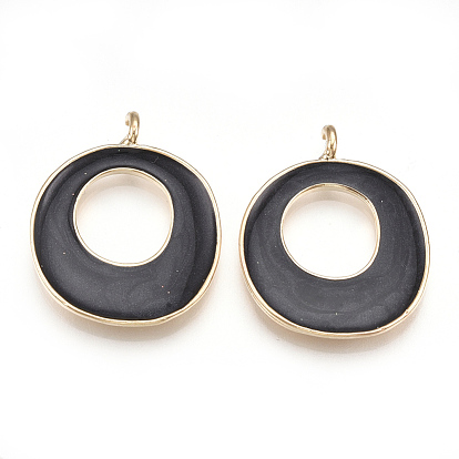 Alloy Enamel Pendants, Donut, Light Gold