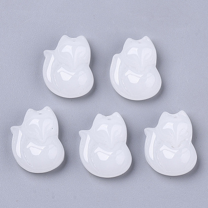 Spray Painted Glass Pendants, Imitation Jade, Fox